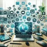 Alt text: "Equipo remoto colaborando en línea usando herramientas digitales para la productividad, ilustrando las mejores opciones en la guía completa de 2024 sobre herramientas para equipos remotos."