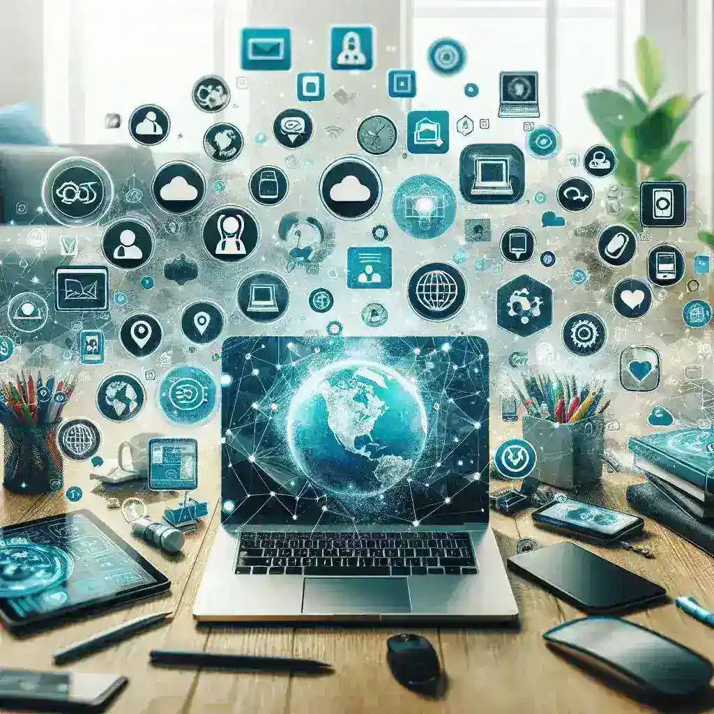 Alt text: "Equipo remoto colaborando en línea usando herramientas digitales para la productividad, ilustrando las mejores opciones en la guía completa de 2024 sobre herramientas para equipos remotos."